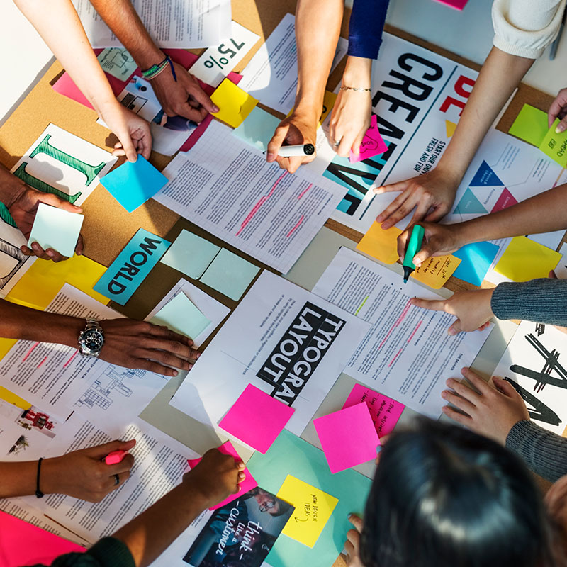 Closeup of an agile team all working together