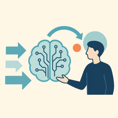 Conceptual illustration of man holding brain