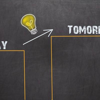 Blackboard with words today and tomorrow