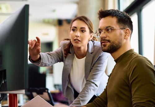 IT worker being trained at computer