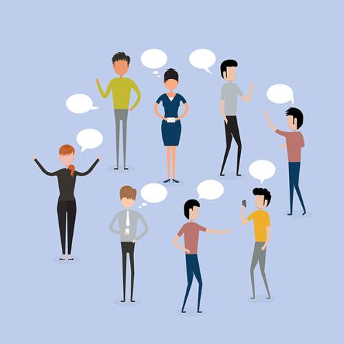 Illustrated people talking