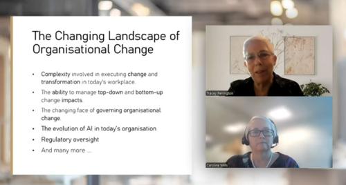 Webinar summary screenshot with Tracey and Caro presenting with slide in background