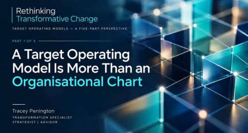 Cover image with text 'Part 1 - A Target Operating Model Is More Than an Organisational Chart'