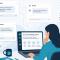 Illustrated concept of lady at desk with AI chats popping up
