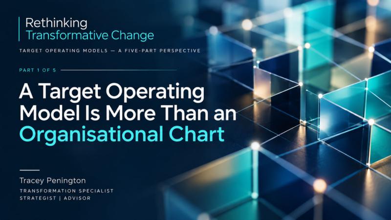 Cover image with text 'Part 1 - A Target Operating Model Is More Than an Organisational Chart'